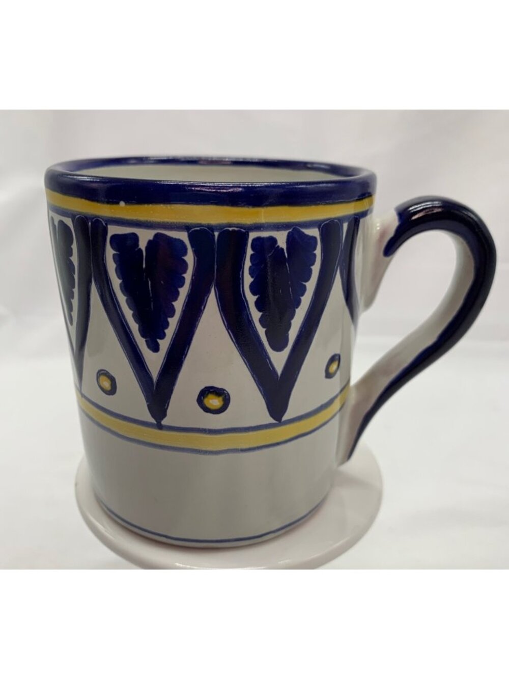 Talavera Handcrafted Ceramic Mug Blue Yellow Accents Puebla Mexico